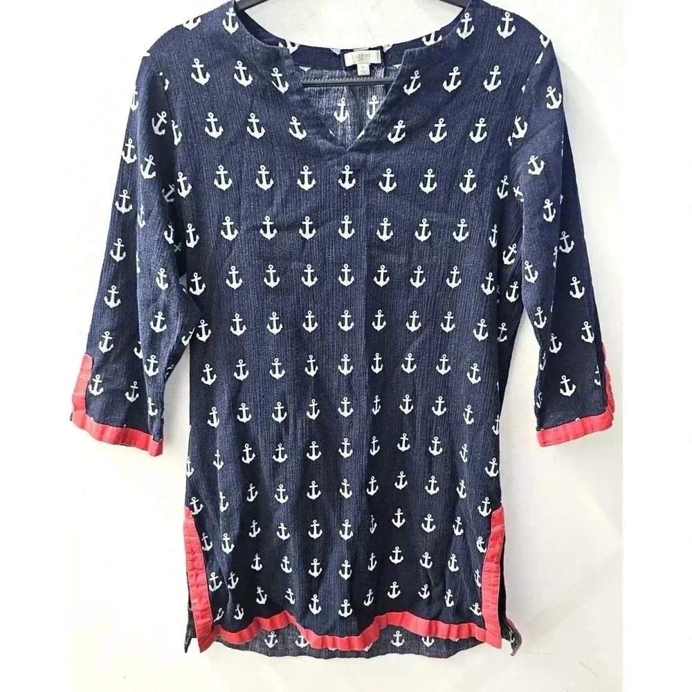 Talbots Blue Anchor‎ Print Tunic Top
